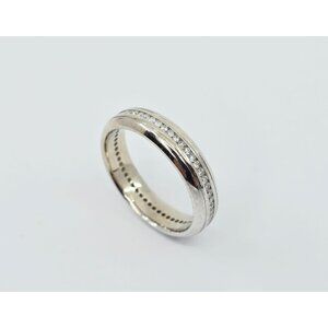 Unique 14K Karat Solid White Gold Diamond Eternity Wedding Band Ring - Size 11.5